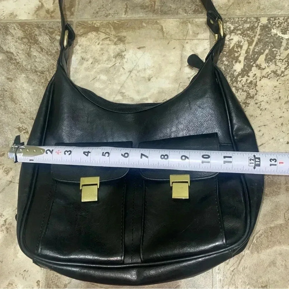 Women’s Black with Gold Details Faux Leather Shoulder  Bag Purse lots of Storage - Picture 14 of 16